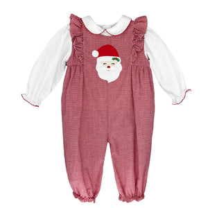 Christmas Holiday Red Check Girls Santa Longall Set | 3 or 9 Months