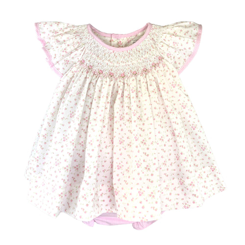 Ivory and Pink Floral Smocked Top and Pink Check Bloomer Set | 3 Months