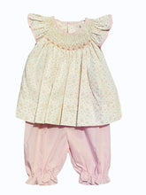 Ivory and Pink Floral Smocked Top and Pink Check Bloomer Set | 12 18 24 Months