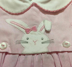 Pink Check Removable Bib Easter Bunny Puppy Dress | 2T 3T 4T
