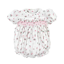 White Pink Rose Dobby Smocked Bubble | 3 6 9 Months