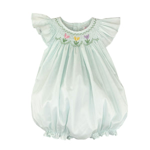 Mint Angel Wing Bubble with Tulip Bishop Smocking | 3 6 9 Months