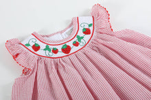 Red Seersucker Strawberry Smocked Bishop Dress | 3-6M 6-12M 12-18M 18-24M 3T 4T 5Y 6Y