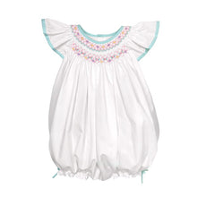 White Aqua Bishop Smocked Angel Wing Bubble | 3 6 9 Months