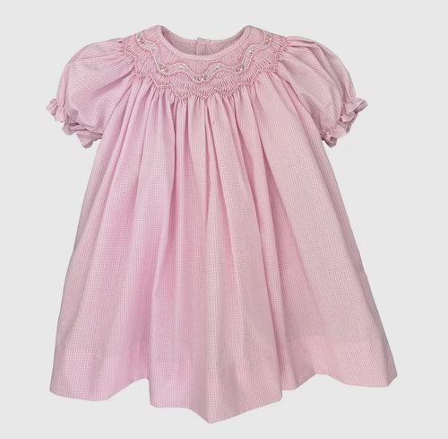 Pink Check Bishop Zig Zag Smocked Dress Set | 3 6 9 Months