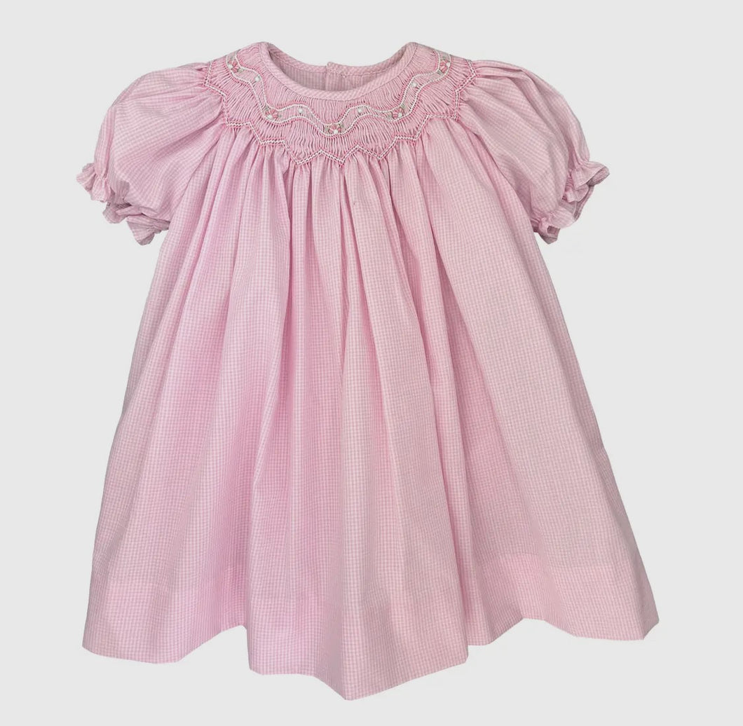 Pink Check Bishop Zig Zag Smocked Dress Set | 3 6 9 Months