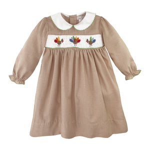 Tan Check Turkey Hand Picture Smocked Dress Set | 12 18 24 Months