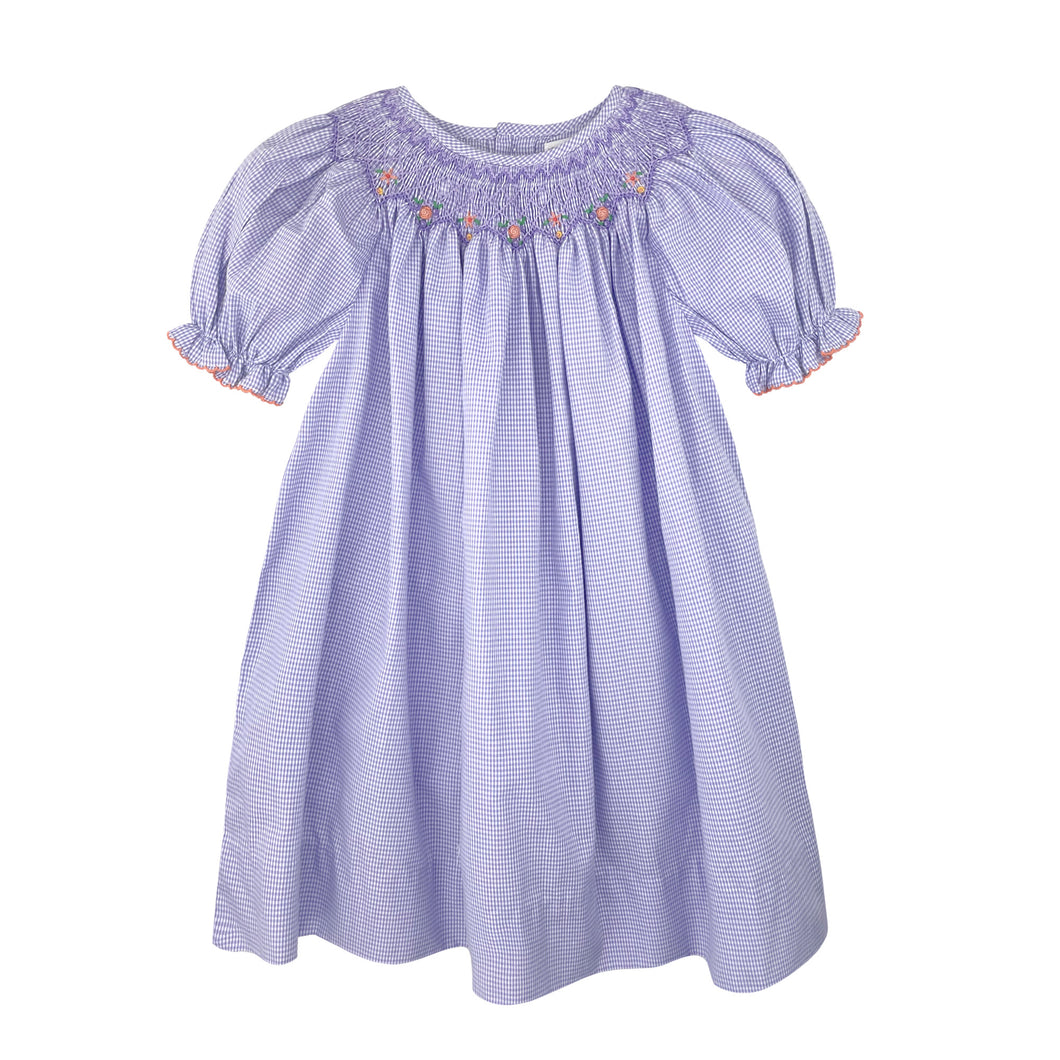 Lavender Check Dress Set with Fall Floral Smocking | 12 18 24 Months