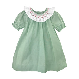 Green Check Dress Set with White Smocked Embroidered Ruffled Collar | 3 6 9 Months