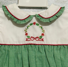 Green Check Christmas Dress with Wreath and Ruffle Collar | 3 6 9 Months