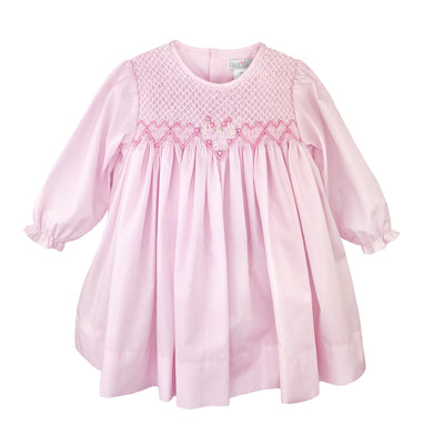 Pink Fully Smocked Floral Heart Embroidery Dress Set | 18 24 Months