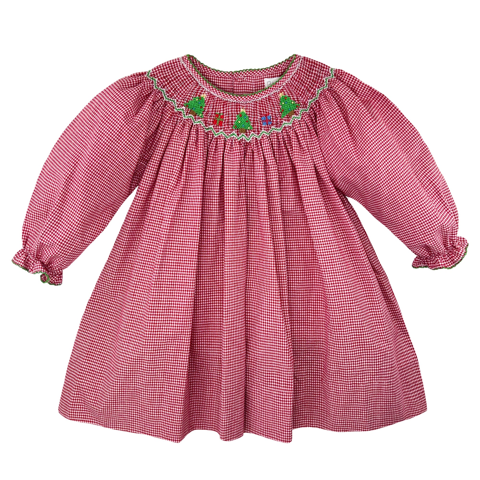 Red Check Christmas Tree Bishop Smocked Dress Set | 12 18 24 Months Little Footprints Children's Shop Red Check Christmas Tree Bishop Smocked Dress Set | 12 18 24 Months Little Footprints Children's Shop