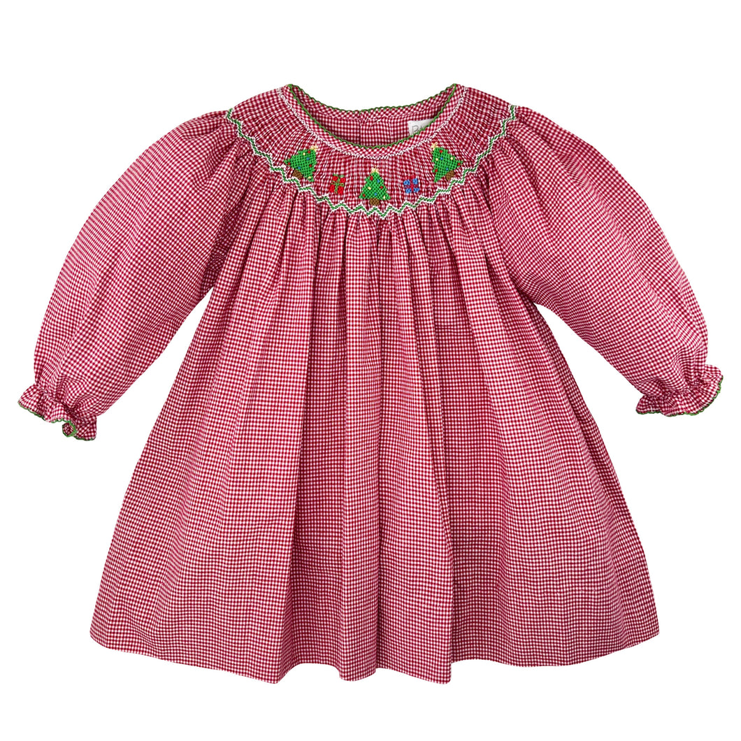 Red Check Christmas Tree Bishop Smocked Dress Set | 12 18 24 Months Little Footprints Children's Shop Red Check Christmas Tree Bishop Smocked Dress Set | 12 18 24 Months Little Footprints Children's Shop