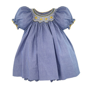 Navy Yellow Sunflower Smocked Bishop Dress Set | 3 6 9 Months