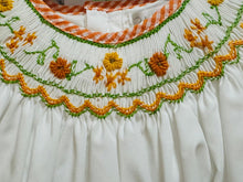 White Orange Harvest Smocked Bishop Dress Bloomer Set | 3 6 9 Months