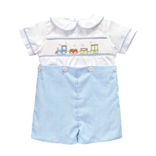 Blue Boys Bobby Suit with Hand Picture Smocked Train | 12 18 24 Months