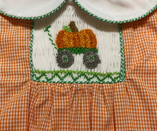 Orange Check Pumpkin Smocked Boys Romper | 6 Months