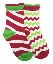 Christmas Candy Cane and Chevron Crew Socks 2 Pair | TOD XS
