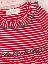 Red Stripe Santa Embroidered Christmas Dress with Hair Bow | 2 3 4 Years