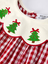 Red Gingham Christmas Tree Embroidery Long Sleeve Baby Girl Bloomers Set | 3 6 12 18 Months