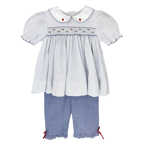 Blue Dot Apple Smocked Top & Pants Set | 12 18 24 Months