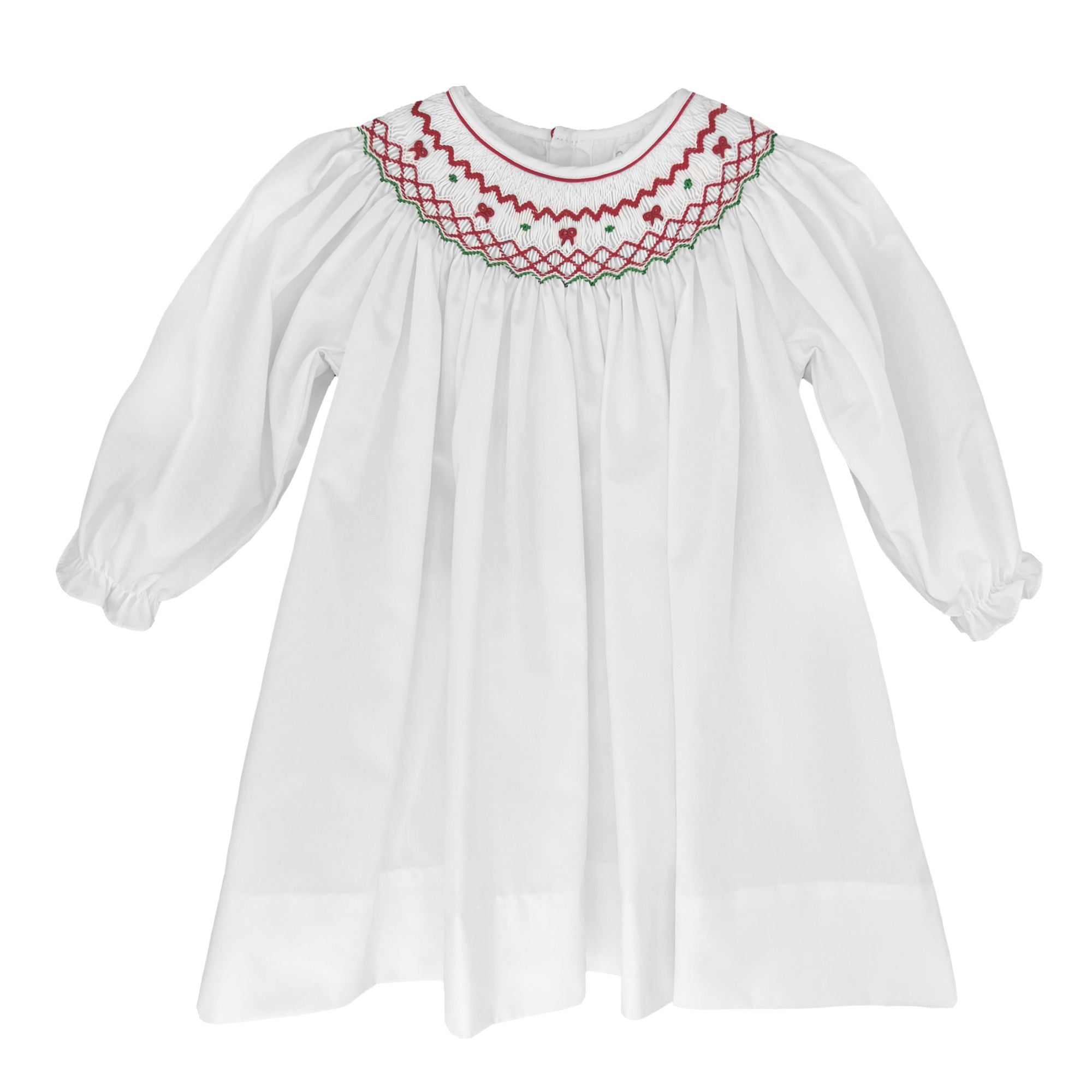 Christmas Holiday White Red Bow Bishop Smocked Dress Set | 12 18 Month Little Footprints Children's Shop Christmas Holiday White Red Bow Bishop Smocked Dress Set | 12 18 Month Little Footprints Children's Shop
