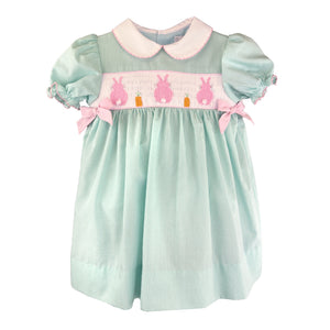 Aqua Check Pink Easter Bunny Smocked Dress Set | 12 or 24 Months Little Footprints Children's Shop Aqua Check Pink Easter Bunny Smocked Dress Set | 12 or 24 Months Little Footprints Children's Shop