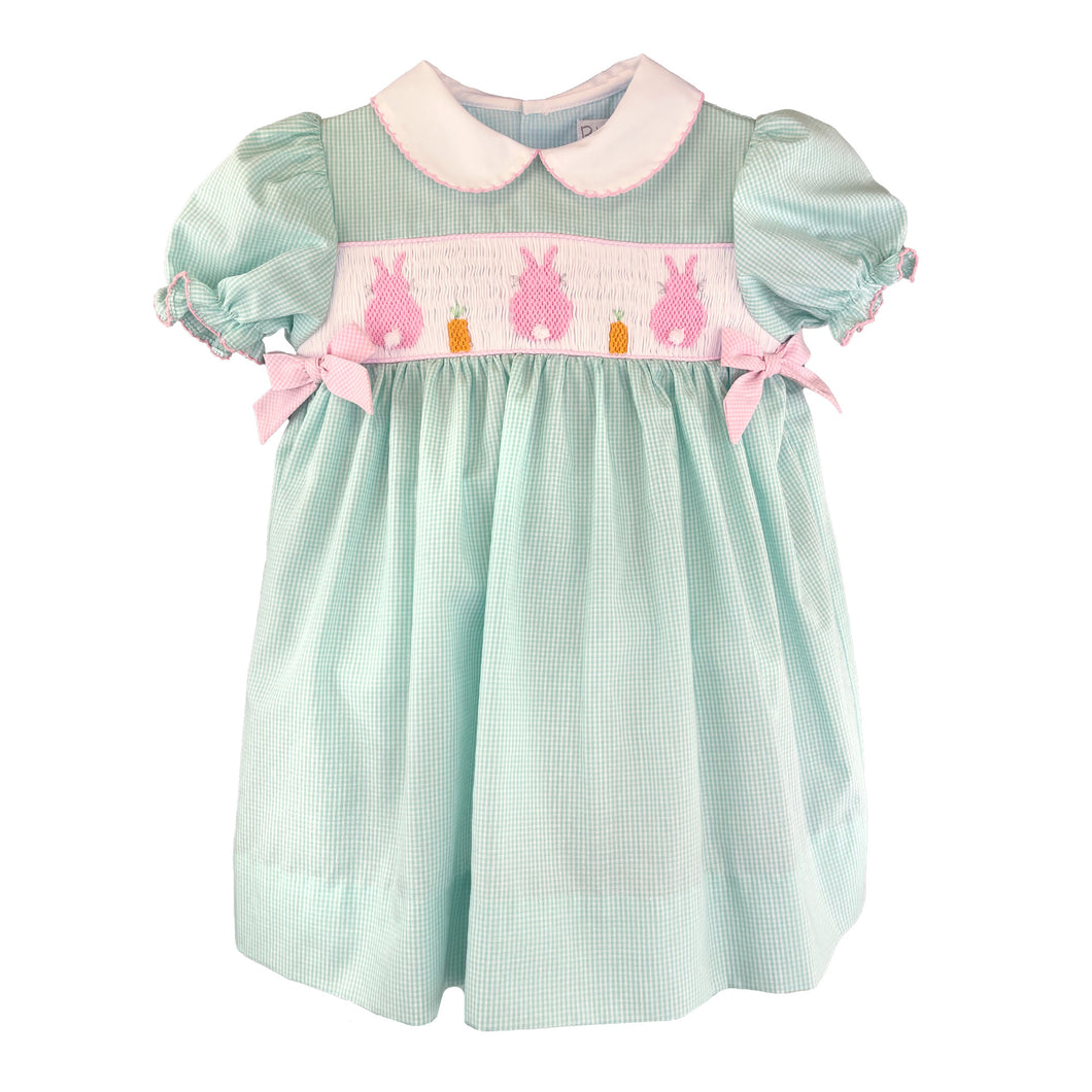 Aqua Check Pink Easter Bunny Smocked Dress Set | 12 or 24 Months Little Footprints Children's Shop Aqua Check Pink Easter Bunny Smocked Dress Set | 12 or 24 Months Little Footprints Children's Shop