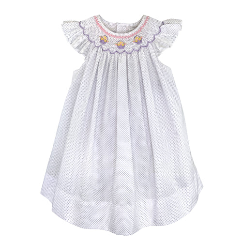 Lavender Dot Flower Basket Smocked Bishop Dress Set | 12 18 24 Months