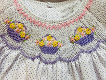 Lavender Dot Flower Basket Smocked Bishop Dress Set | 12 18 24 Months