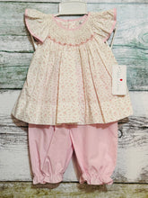 Ivory and Pink Floral Smocked Top and Pink Check Pantaloon Bloomer Set | 12 Months