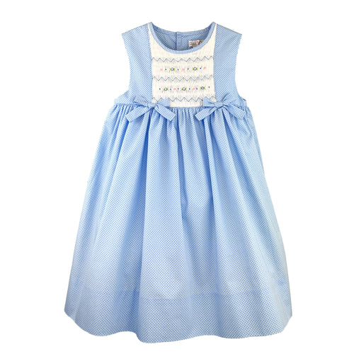 Blue Dot Smocked Dress Set with Bows | 12 18 24 Months