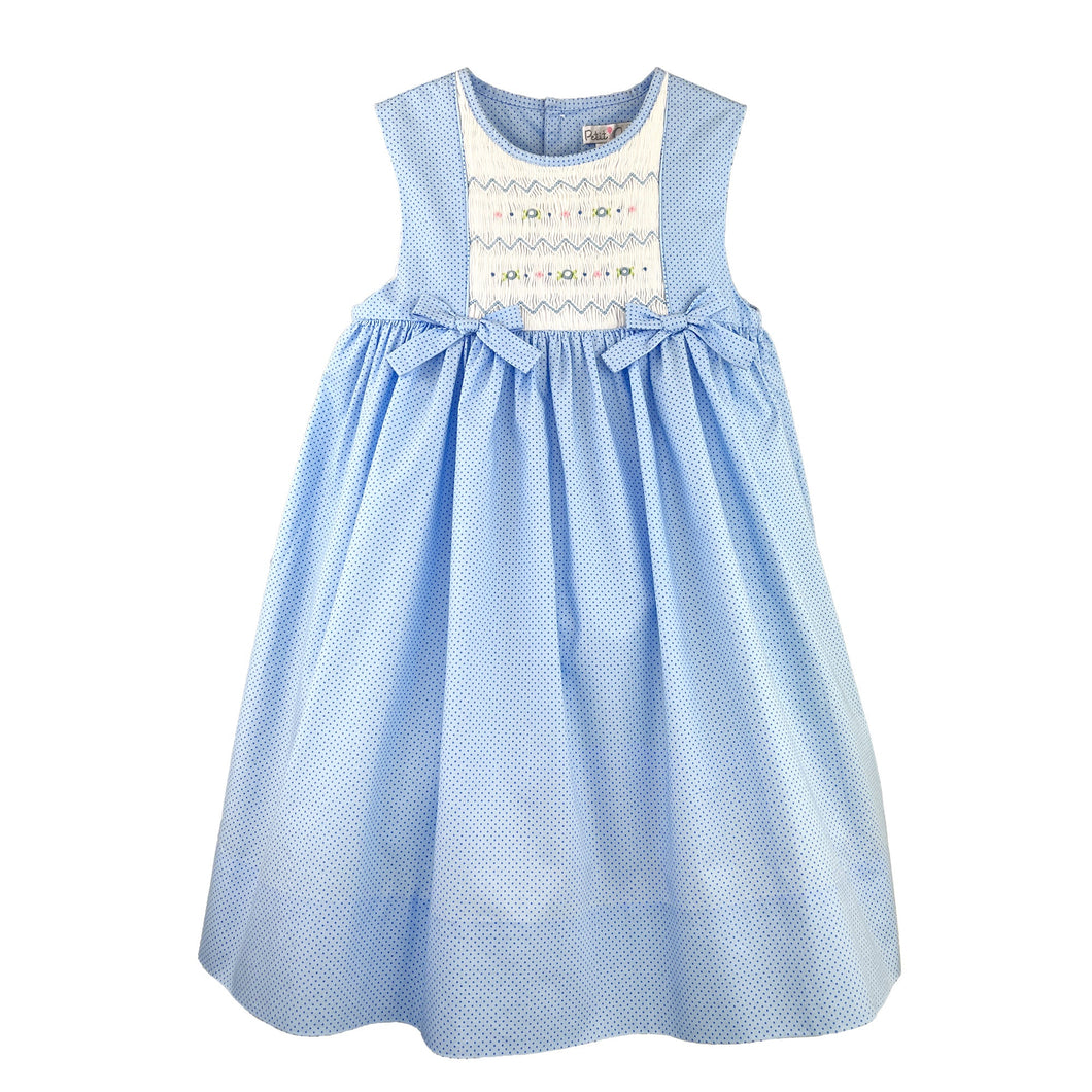 Blue Dot Smocked Dress with Bows | 2T 3T 4T