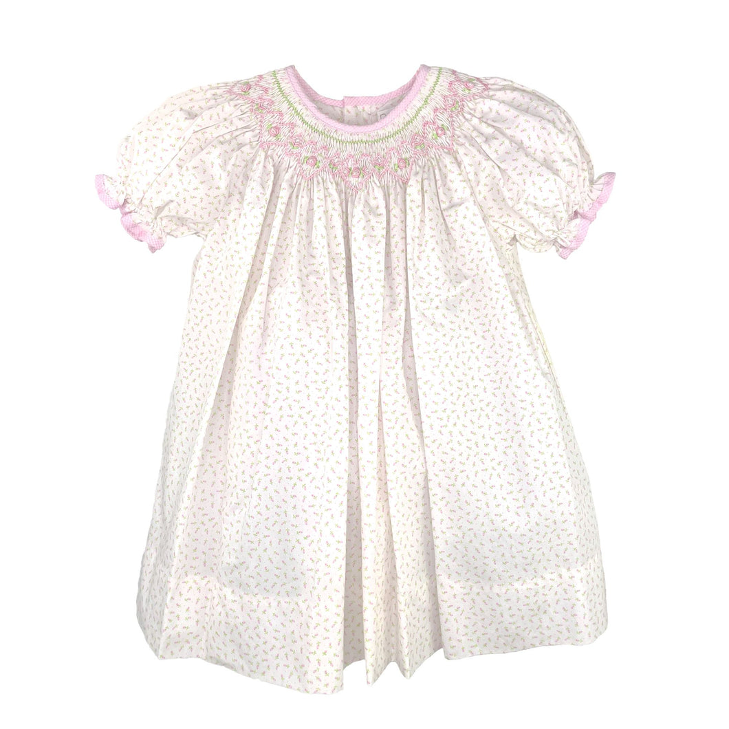 Pink Green Floral Bishop Smocked Dress | 12 24 Months