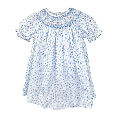 Blue Floral Bishop Smocked Dress Set | 24 Months