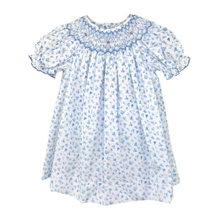 Blue Floral Bishop Smocked Dress | 4T Little Footprints Children's Shop Blue Floral Bishop Smocked Dress | 4T Little Footprints Children's Shop