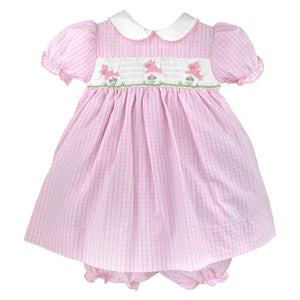 Pink Check Easter Dress Set with Smocked Bunnies | 12 18 24 Months