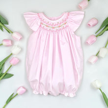 Pink Dot Angel Wing Bubble with Flower Embroidered Smocking | 18 24 Months