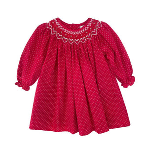 Red Dot Dress Set with Heart Shaped Bishop Smocking