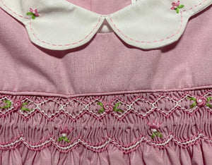 Pink Floral Embroidered Smocked Dress with Bloomers | 12 Months