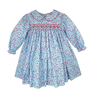 Blue Red Floral Smocked Dress Set | 12 18 24 Months