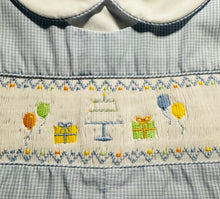 Blue Check Birthday Smocked One-Piece Romper | 12 or 24 Months
