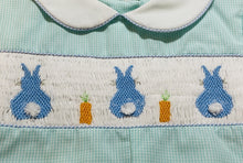 Aqua Check Blue Easter Bunny Smocked Romper | 12 18 24 Months