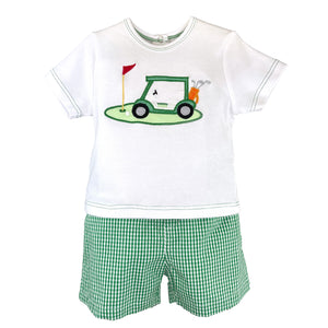 Green Check Golf Cart Tee and Short Set | 2T 3T 4T