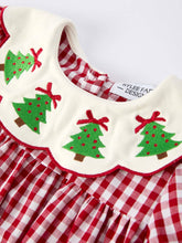 Red Gingham Girls Embroidered Christmas Tree Dress | 2 3 4 Years