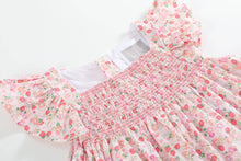 Pink Floral Strawberry Smocked Flutter Dress | 6-12M 12-18M 18-24M 2T 3T 4T 5Y 6Y