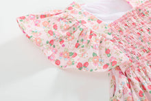 Pink Floral Strawberry Smocked Flutter Dress | 6-12M 12-18M 18-24M 2T 3T 4T 5Y 6Y