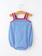 4th of July Flag Chenille Blue Check Baby Romper | 3 6 12 Months