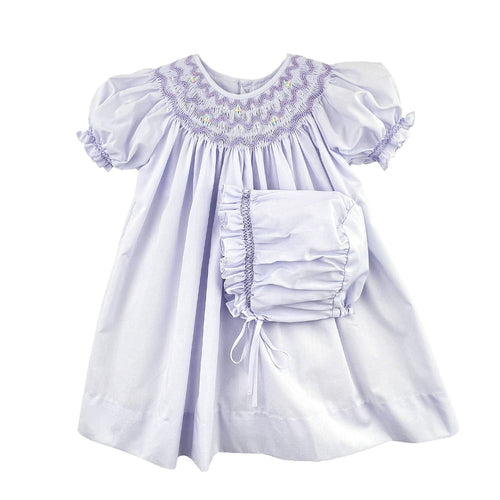 Lavender Daygown with Wave Embroidered Smocking | Preemie or Newborn