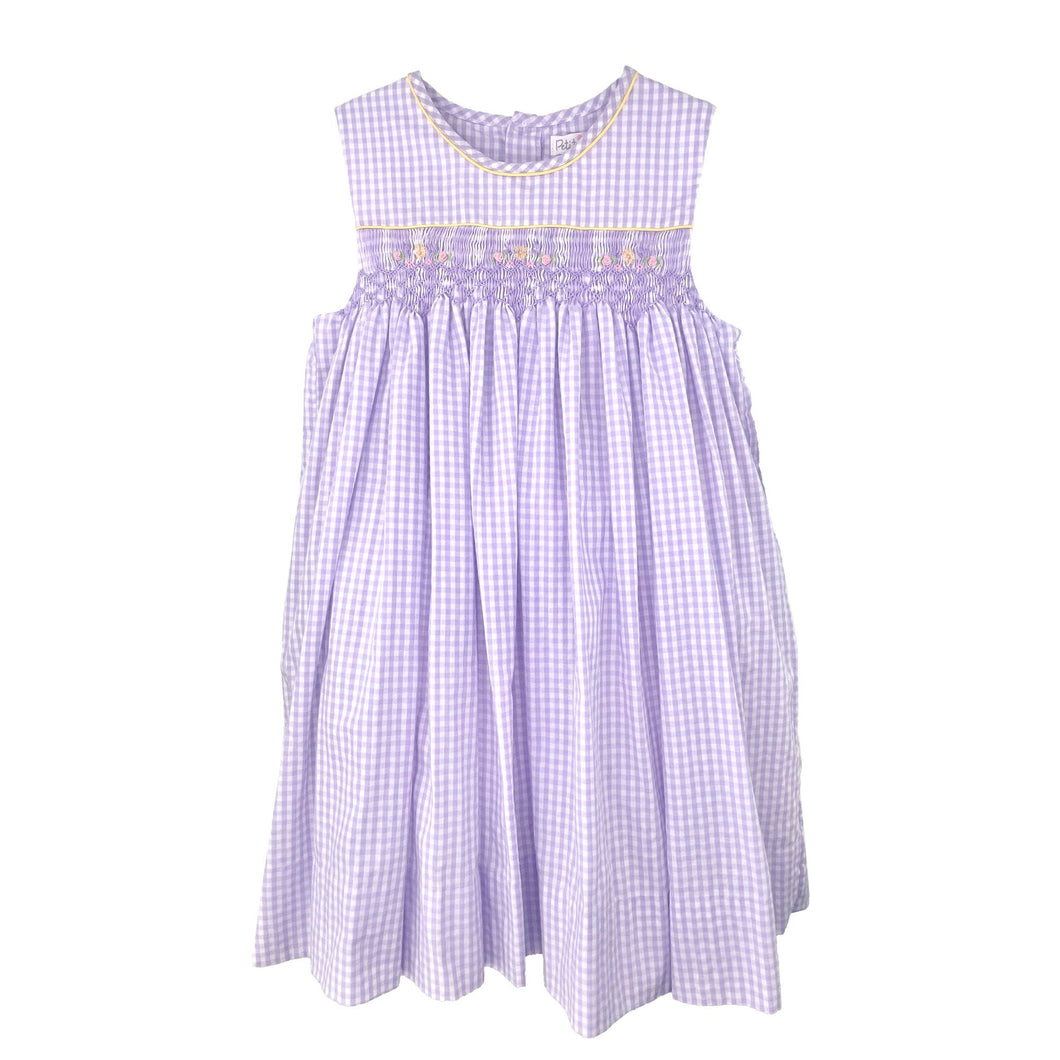 Lavender Gingham Sun Dress with Corded Smocking | 2T 3T 4T